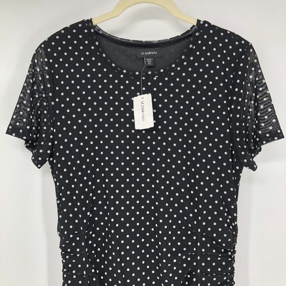 Le Chateau Black white Polka Dot short sleeve ruched NWT Dress Size Large - Picture 7 of 16